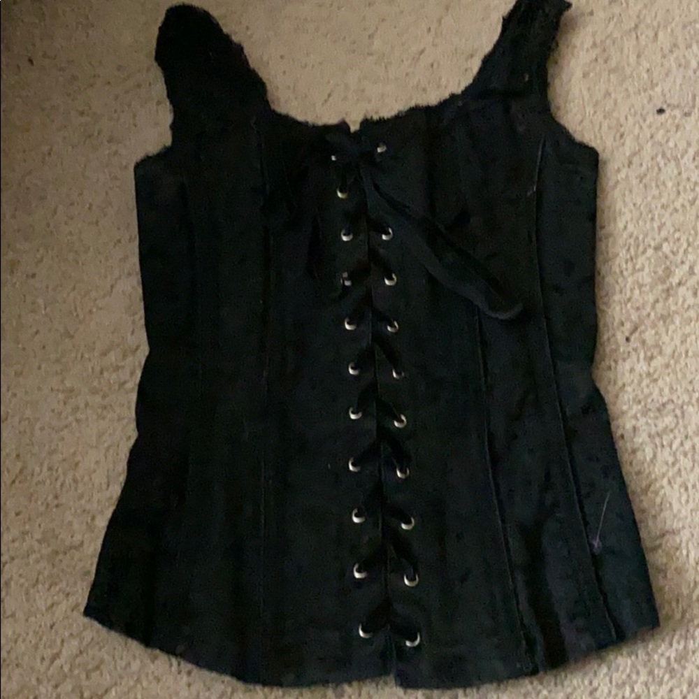 Black ‘corset like’ zip up top with straps